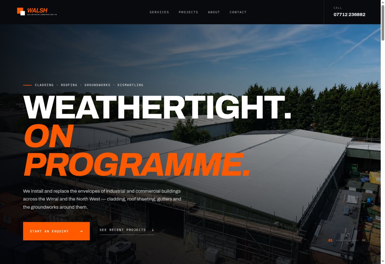 Callum Walsh Construction website homepage
